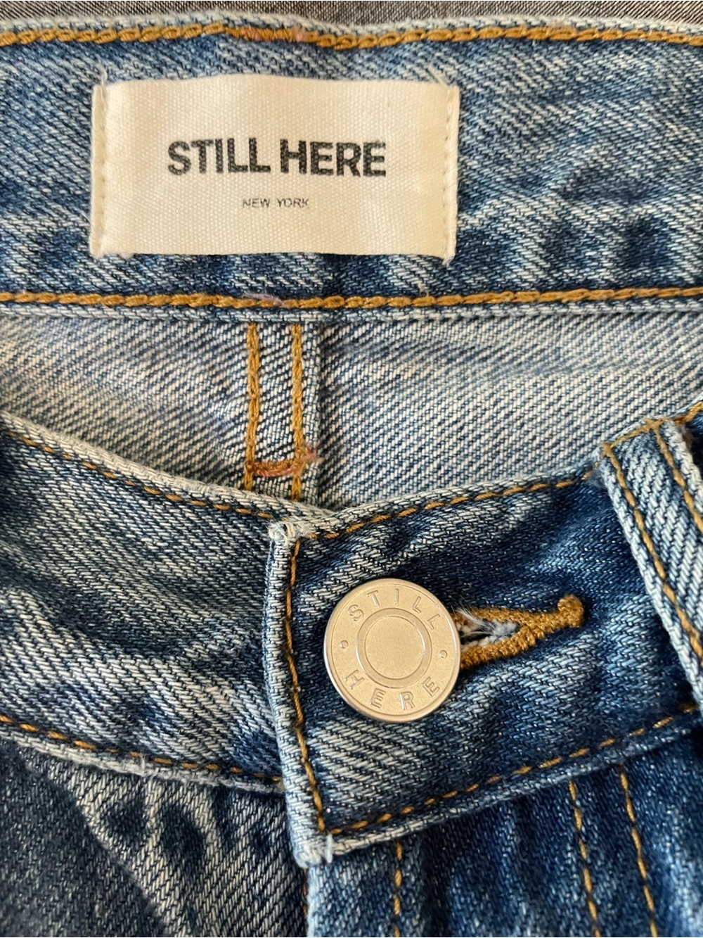 Still Here Childhood Straight Jeans Regular Fit Blue Denim Houndstooth Cotton 24 - Picture 4 of 7